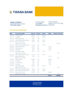 Albania Editable Templates 16 Albania Tirana bank statement template in Excel and PDF format