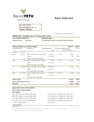 Angola Banco Yetu bank statement template in Excel and PDF format