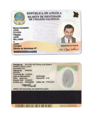 Angola ID card template in PSD format, with fonts