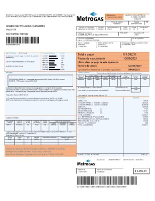 Argentina Metrogas easy to fill utility bill template in Word and PDF format