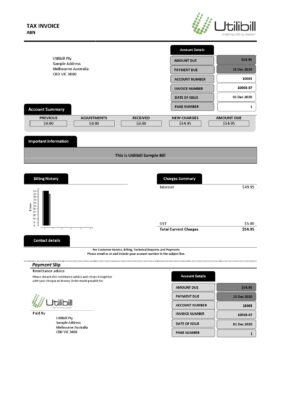 Australia Utilibill easy to fill template in Word and PDF format (.doc and .pdf)