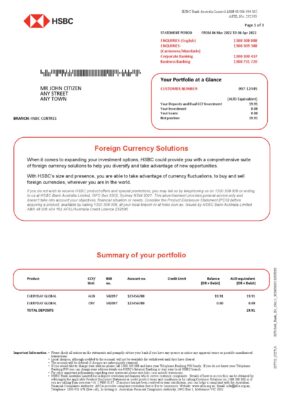 Australia HSBC bank statement, Word and PDF template, 3 pages