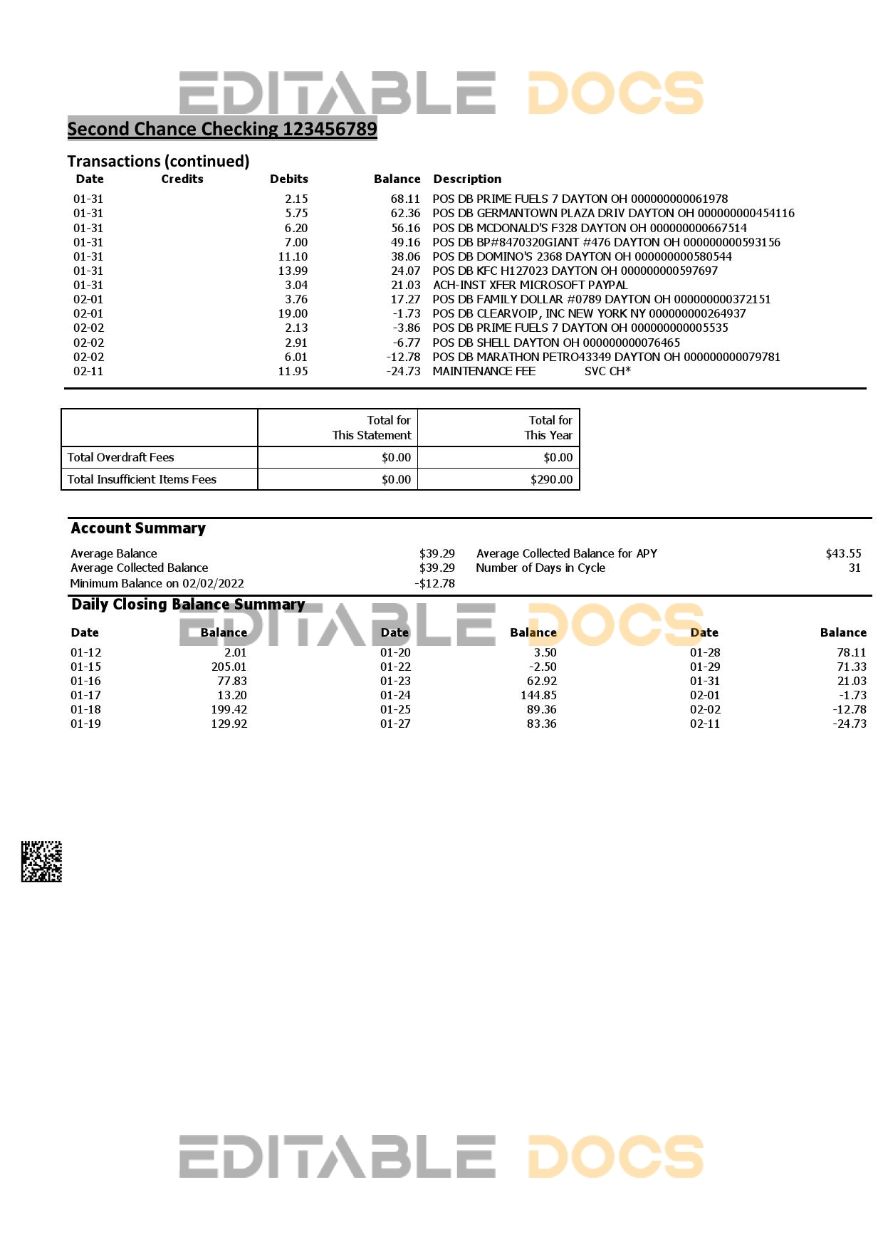 Australia Woodforest National bank statement Word and PDF template, 3 pages