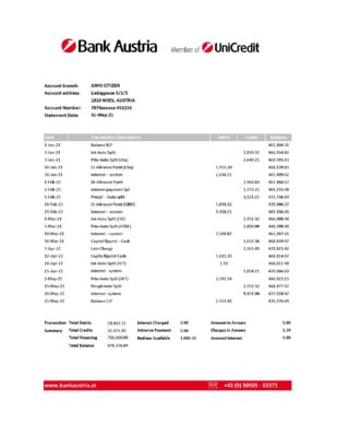 Austria Bank Austria bank statement easy to fill template in Excel and PDF format