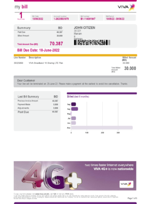 Bahrain Viva my utility bill Word and PDF template, 5 pages