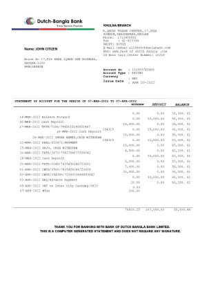 Bangladesh Editable Template 14 Bangladesh Dutch-Bangla bank statement Word and PDF template