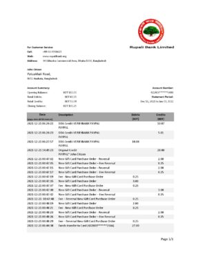 Bangladesh Editable Template 12 Bangladesh Rupalii bank statement template in Excel and PDF format
