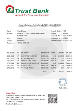 Bangladesh Editable Template 15 Bangladesh Trust bank statement Word and PDF template