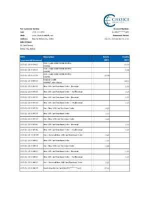 Belize Choice Bank statement template in Excel and PDF format