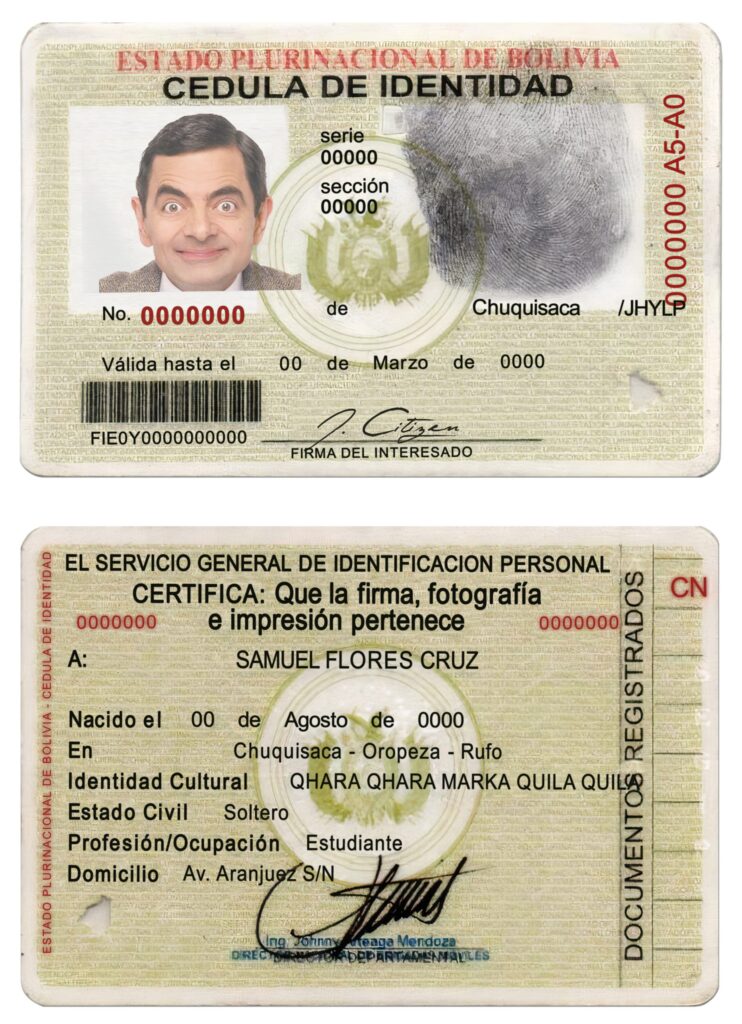 Bolivia ID card template in PSD format, fully editable