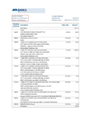 Bosnia and Herzegovina ASA Banka bank statement template in Excel and PDF format