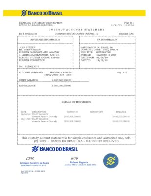 Brazil Banco do Brasil bank statement template in Word and PDF format