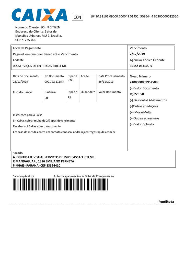 Brazil Caixa bank statement easy to fill template in Word and PDF format