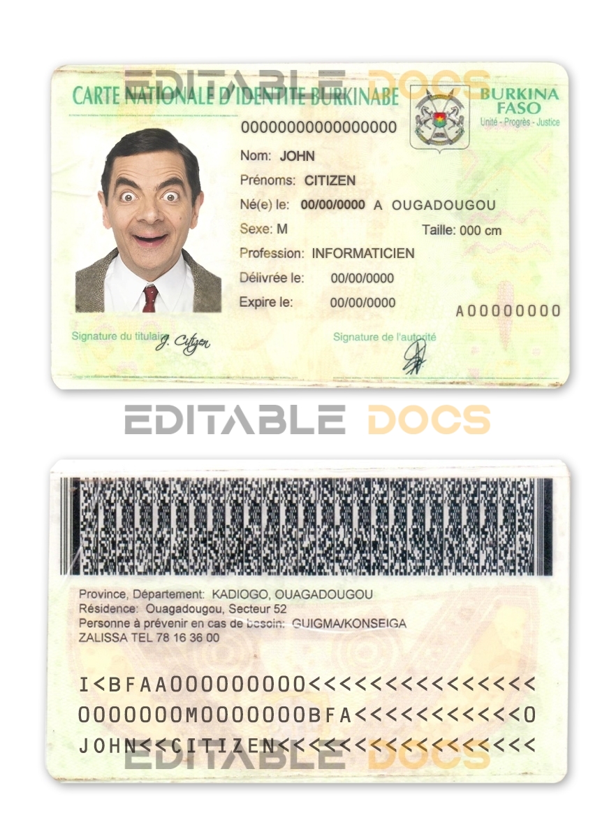 Burkina Faso ID template in PSD format, fully editable