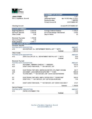 Africa Editable Docs 15 Burundi Bank of Africa bank statement Excel and PDF template (AutoSum)