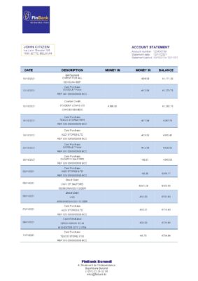 Burundi Finbank statement Word and PDF template