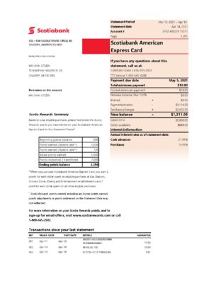 Canada Scotiabank bank statement easy to fill template in Excel and PDF format (AutoSum)