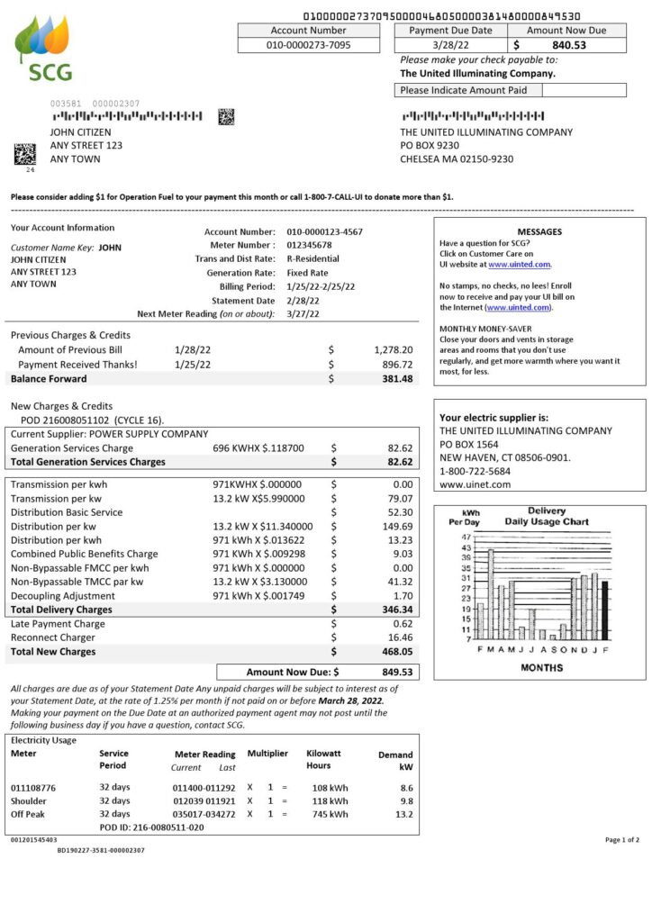 USA Massachusetts Chelsea SCG The United Illuminating Company, Word and PDF template, 2 pages