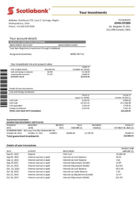 Chile Scotiabank statement template in Word and PDF format fully editable, good for address prove