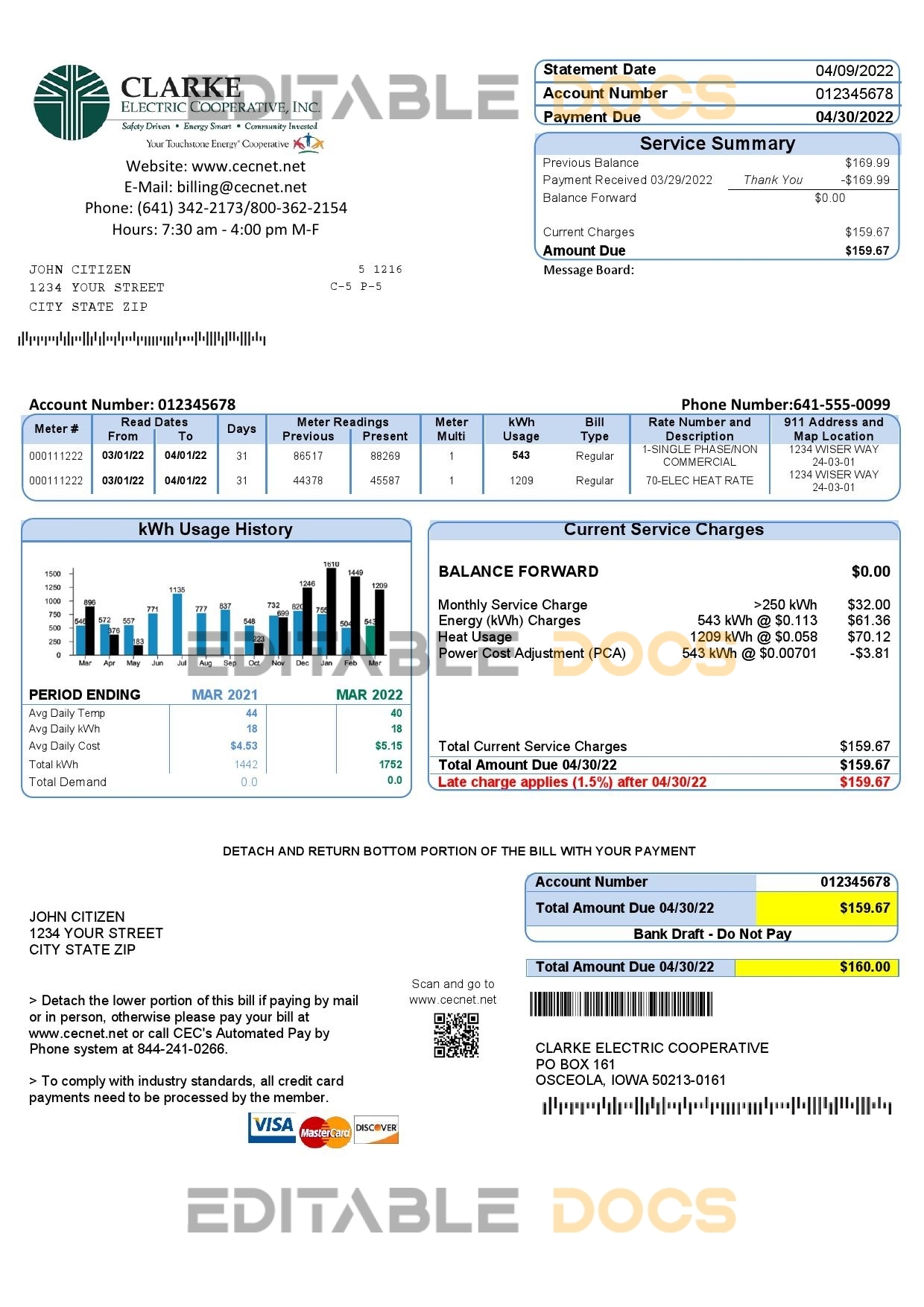 USA Iowa Clarke Electric Cooperative, Inc utility bill template in Word and PDF format