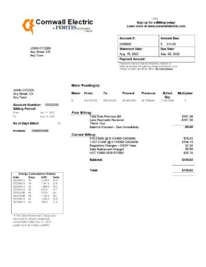 USA Cornwall Electric utility bill template in Word and PDF format