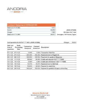 Cyprus Editable Templates 14 Cyprus Ancoria bank statement Excel and PDF template