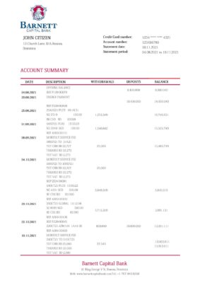Dominica Barnett Capital bank statement template in Word and PDF format