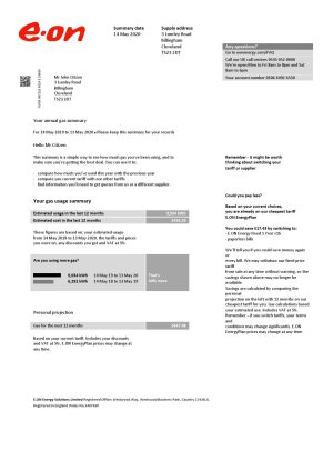 England Editable Templates 16 United Kingdom E.ON utility bill template in Word and PDF format, version 2
