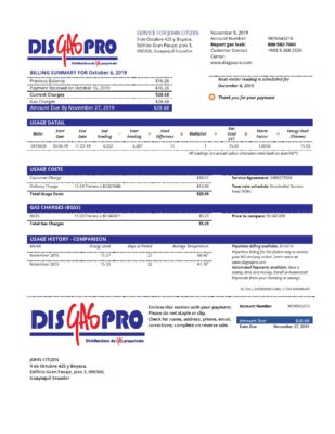 Ecuador Disgaspro gas utility bill template in Word and PDF format