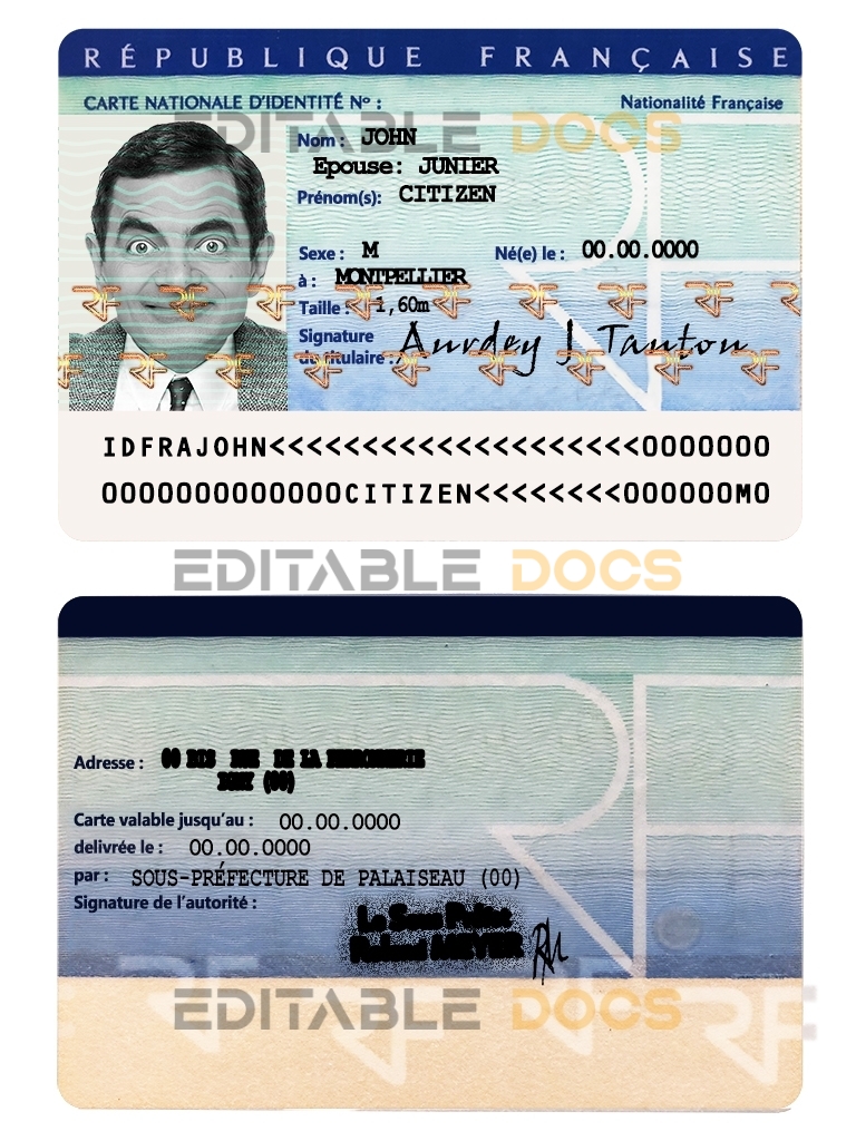 France ID template in PSD format