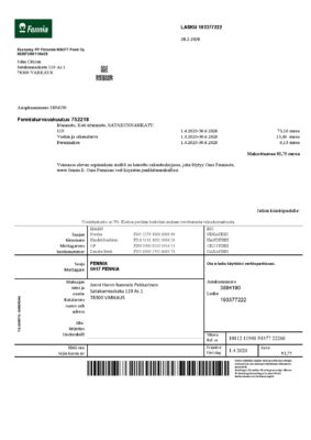Finland Fennia Insurance company bill template in Word and PDF format