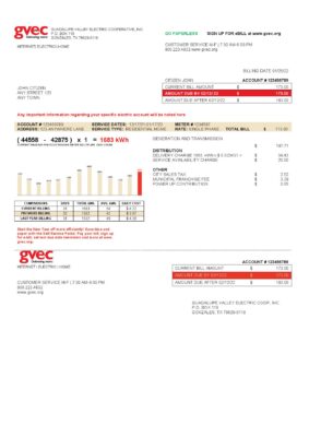USA Texas GVEC utility bill template in Word and PDF format