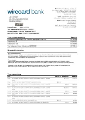 Germany Aschheim Wirecard bank statement easy to fill template in Excel and PDF format