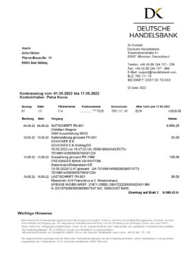 Germany Handelsbank bank statement, Word and PDF template