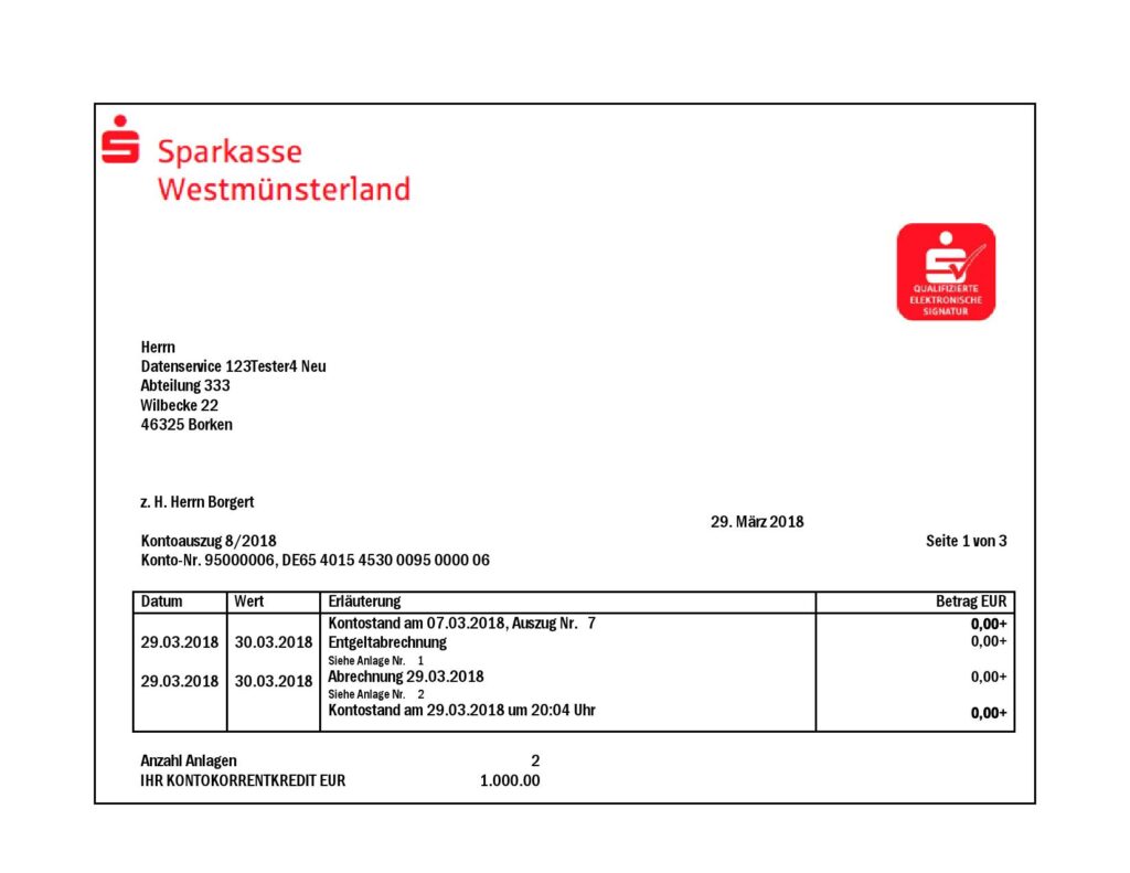 Germany Sparkasse Westmunsterland proof of address bank statement template in Word and PDF format