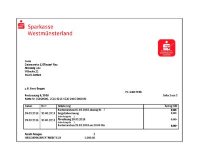 Germany Sparkasse Westmunsterland proof of address bank statement template in Word and PDF format