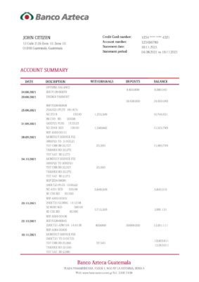 Guatemala Azteca proof of address bank statement template in Word and PDF format (.doc and pdf)