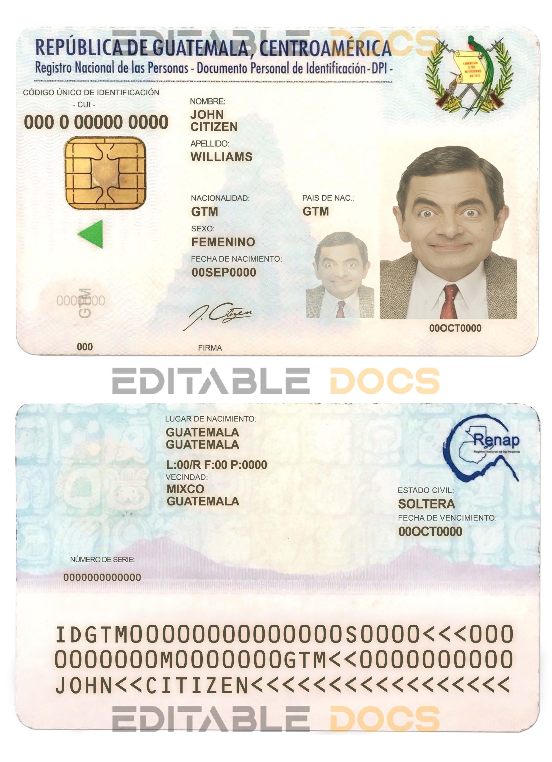 Guatemala ID template in PSD format, fully editable