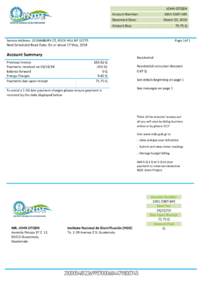 Guatemala INDE Instituto Nacional de Electrificación electricity utility bill template in Word and PDF format
