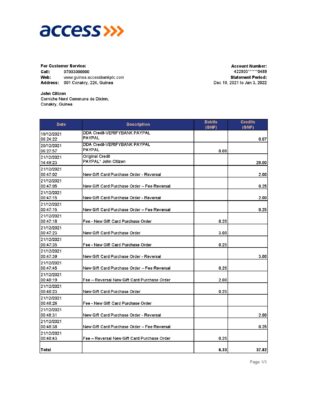Guinea Access bank statement Excel and PDF template