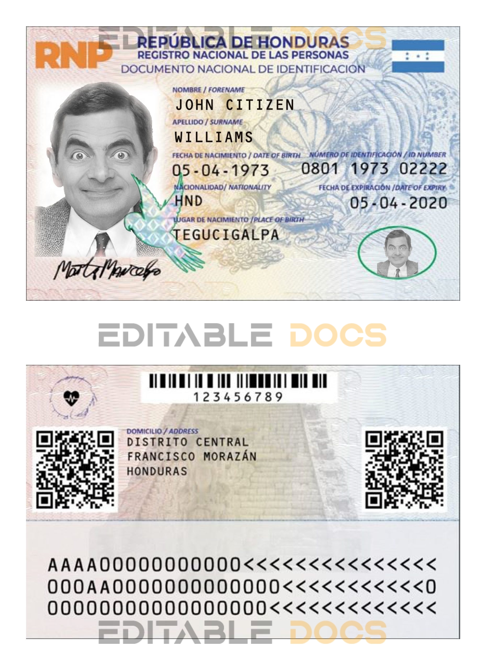Honduras identity card PSD template, with fonts, version 2