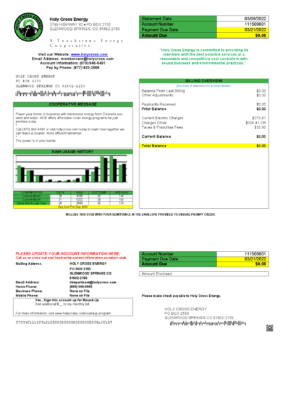 USA Colorado Holy Cross Energy utility bill template in Word and PDF format
