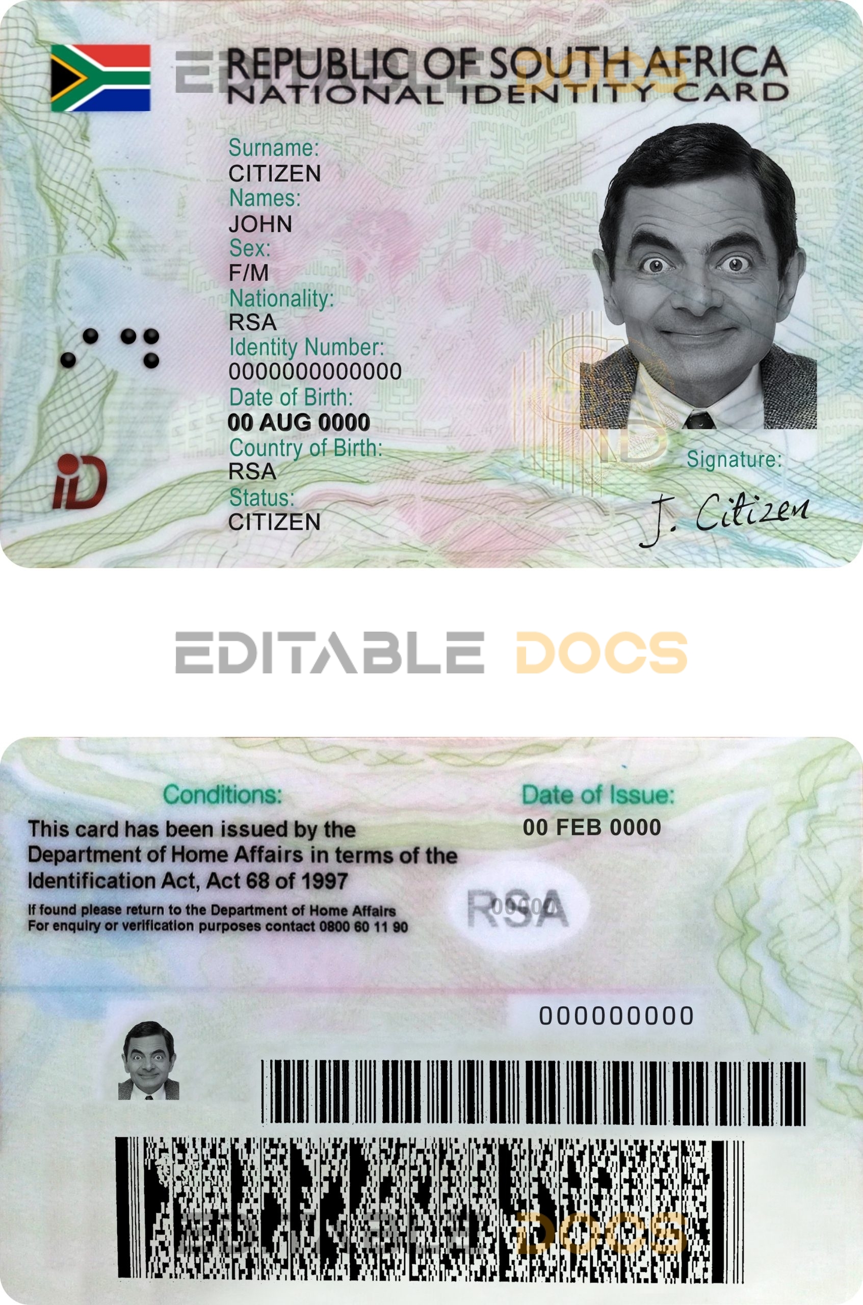 South Africa ID template in PSD format, fully editable (2013 – present)