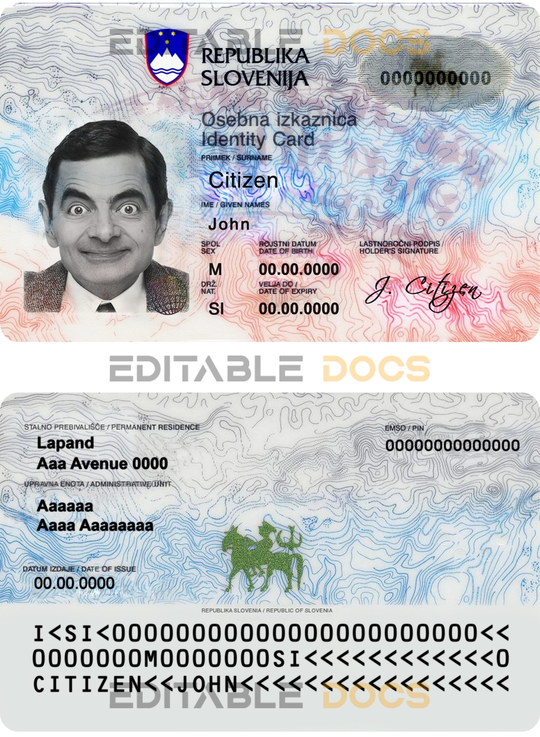 Slovenia ID template in PSD format
