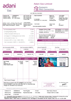 India Adani utility bill template in Word and PDF format