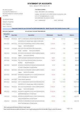 India HDFC bank statement Word and PDF template, 5 pages