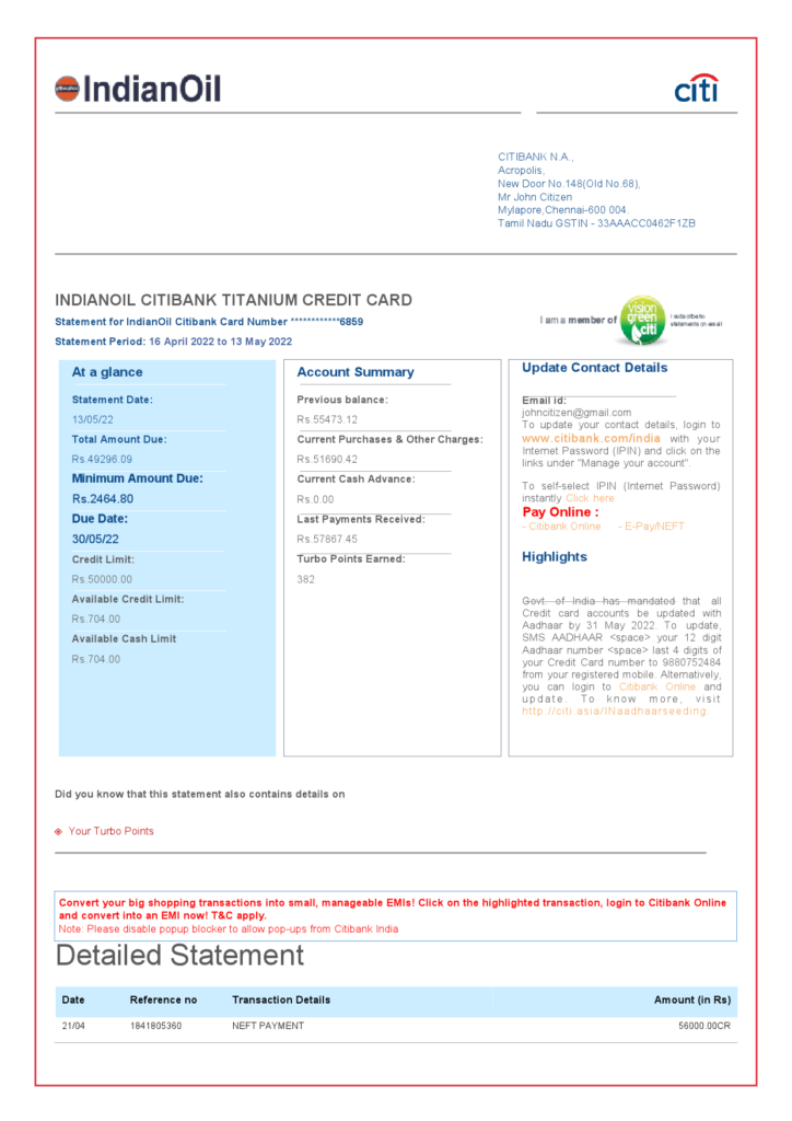 India Indian Oil utility bill template in Word and PDF format, 6 pages