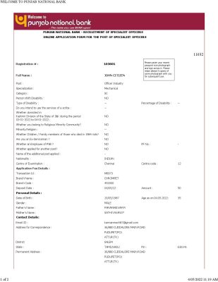 India Punjab National Bank statement Word and PDF template, 2 pages