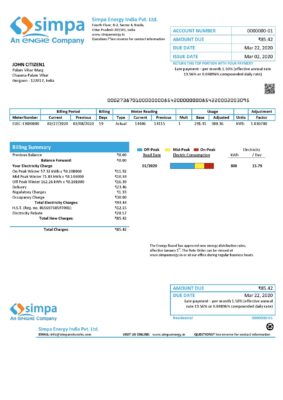 India Simpa Energy India Pvt. Ltd utility bill template in Word and PDF format