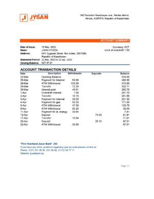 USA Editable Templates 9 Kazakhstan First Heartland Jusan bank statement Excel and PDF template